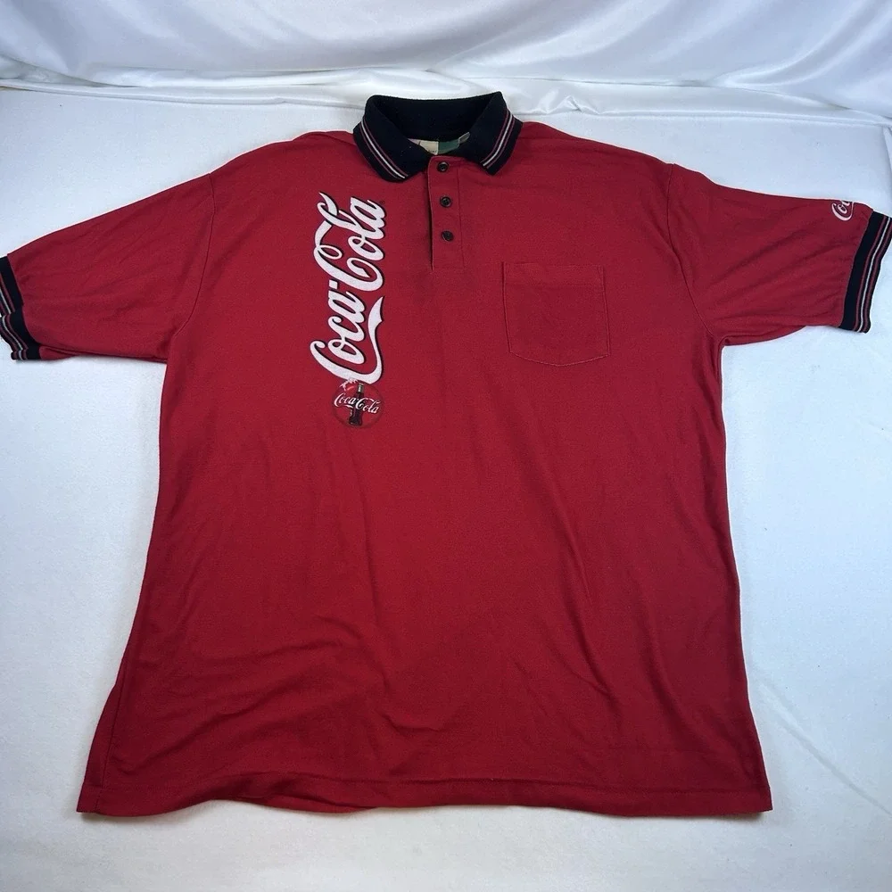 Vintage 1990s Coca-Cola Coke Polo Shirt Men's XL Red Pocket Work Uniform USA